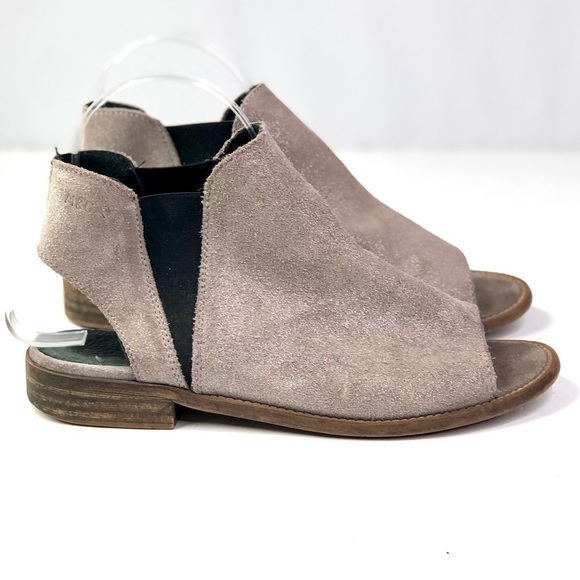 Musse & Cloud peep-toe booties grey suede silver metallic open heel flats 6 - Picture 3 of 13